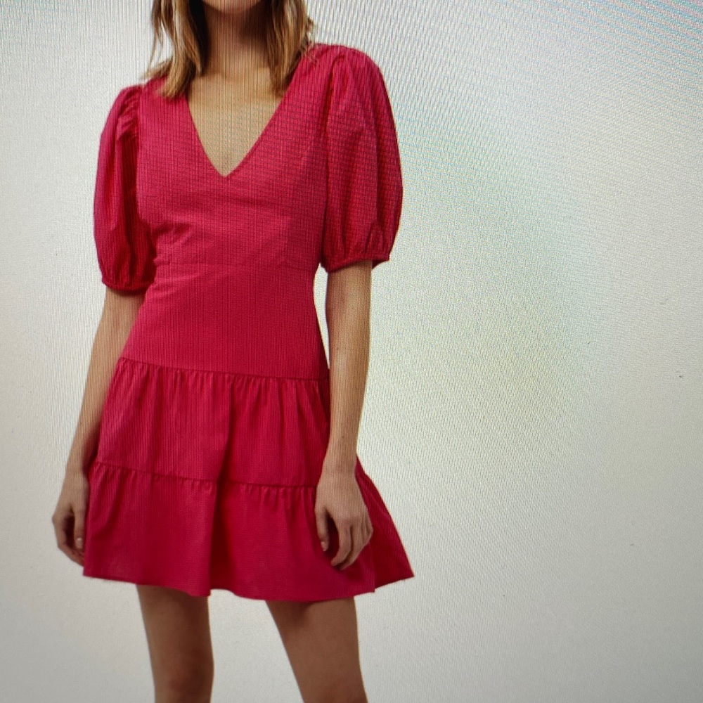 French Connection Birch Poplin Puff sleeve mini dress      US 0   UK 4